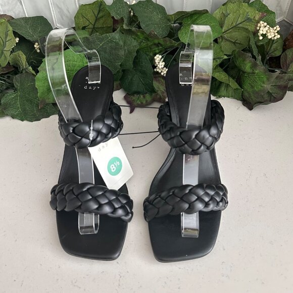 A New Day Black Braided Strap Heeled Sandals Size 8.5 - Picture 1 of 9